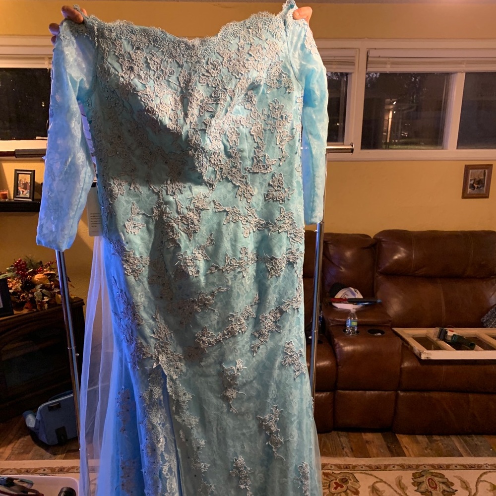 Long sleeve blue formal dress